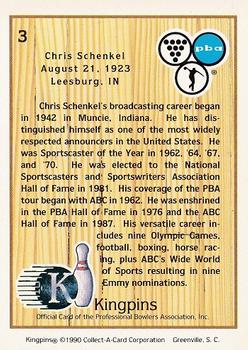 1990 Collect-A-Card Kingpins #3 Chris Schenkel Back